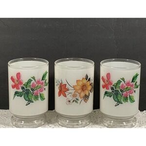 3 - SKI Plastic Pink Red Floral Footed Mugs Handles Mix Match 5" X 3" 16 Oz Vtg